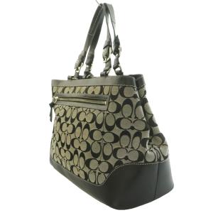 COACH シグネチャー ハンドバッグ キャンバス レザー グレー 黒 ブラック 7052 /SS OS