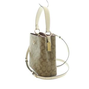 COACH 2WAY ハンドバッグ シグネチャー柄 ベージュ ホワイト
