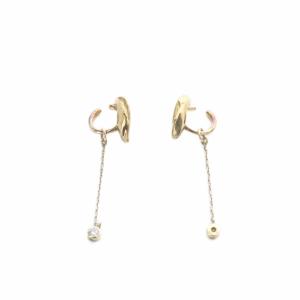 2WAY チャーム付き リーフモチーフイヤリング 両耳用 925 ゴールド色 /SR
