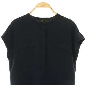 Theory Powder Crepe UTL Shirt F ブラウス フレンチスリーブ S ネイビー /DF OS