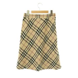 BURBERRY BLUE LABEL チェックツイードスカート 膝丈 フレア ノバチェック リネン混 36 ベージュ マルチカラー /DO OS