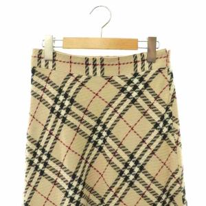 BURBERRY BLUE LABEL チェックツイードスカート 膝丈 フレア ノバチェック リネン混 36 ベージュ マルチカラー /DO OS