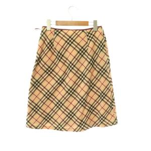 BURBERRY BLUE LABEL チェックスカート 膝丈 フレア ノバチェック 38 ベージュ マルチカラー /DO OS