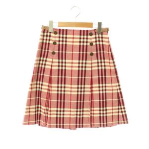 チェックプリーツスカート 膝丈 フレア ノバチェック 36 レッド ブラック ホワイト /DO OS