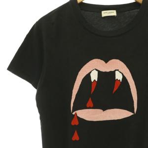 SAINT LAURENT PARIS ブラッドラスタープリントTシャツ XS チャコールグレー 378983