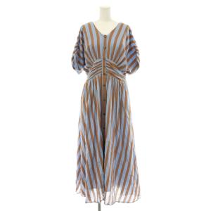 Cotton Voile Stripe Waist Gather Dress ワンピース ストライプ M