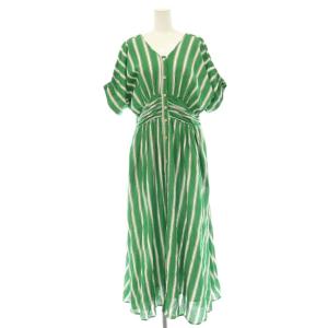 Cotton Voile Stripe Waist Gather Dress ワンピース M