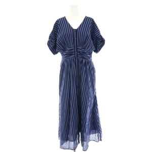 Cotton Voile Stripe Waist Gather Dress ワンピース M