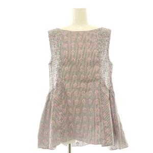 Poplin Fluff Print Sleeveless Top ブラウス ストライプ 花柄 ペプラム