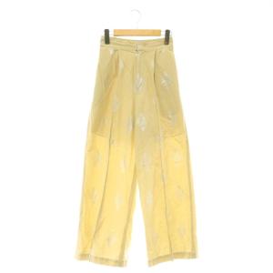 25SS Cotton Linen Foil Print Pants パンツ ワイド タック リネン混