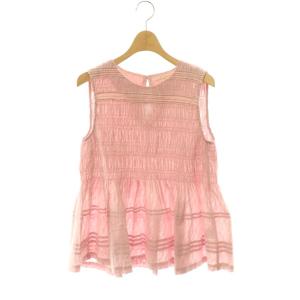 COTTON DABBY SLEEVELESS ノースリーブブラウス プルオーバー ギャザー フレア ピンク/CX