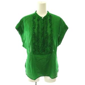 Cotton Voile Frill Blouse ブラウス フリル コットン フレンチスリーブ 緑色