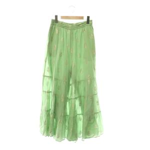 Cotton Voil Foil Print Pants パンツ イージー フレア ティアード M ライトグリーン