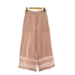 COTTON LINEN PIN TUCK LACE PANTS パンツ ワイド リネン混 M ピンク