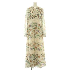 25AW サラサプリントティアードワンピース 花柄 シアー レース フリルカラー 36 ベージュ マルチカラー