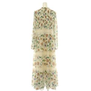GRACE CONTINENTAL 25AW サラサプリントティアードワンピース 花柄 シアー レース フリルカラー 36 ベージュ マルチカラー