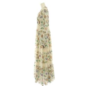 GRACE CONTINENTAL 25AW サラサプリントティアードワンピース 花柄 シアー レース フリルカラー 36 ベージュ マルチカラー