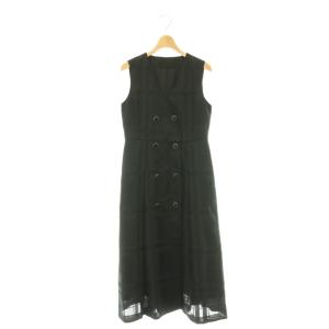 25AW シャドーチェックワンピース ロング ノースリーブ 36 ブラック /DO OS SH