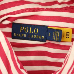 POLO RALPH LAUREN ストライプ シャツワンピース ロング 長袖 ベルト付 2 レッド /MY OS