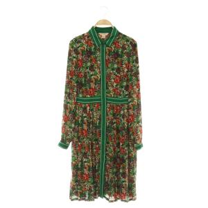 Red Fleece 花柄 シャツワンピース ロング 長袖 比翼ボタン 2 グリーン /MY OS
