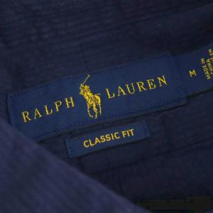 RALPH LAUREN ストライプ 長袖 ボタンダウンシャツ M ネイビー /ES OS