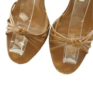 MANOLO BLAHNIK レースアップレザーサンダル ピンヒール 37 24.0cm 茶 ブラウン /MI OS SH
