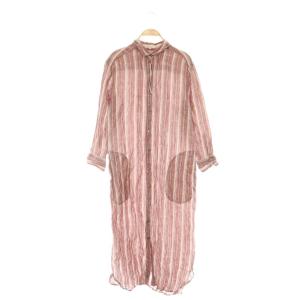 × LIBECO ストライプシャツワンピース リネン 40 レッド マルチカラー /ES OS