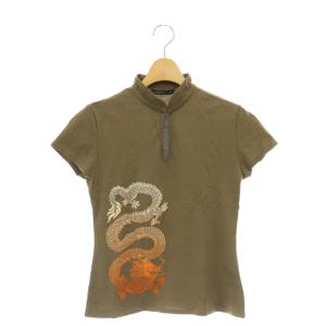 Tシャツ カットソー ドラゴン柄プリント 1 ブラウン オレンジ ホワイト /ES OS
