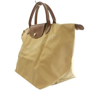 Longchamp パリ限定 エッフェル塔 ル・プリアージュ トートバッグ ハンド 折りたたみ ナイロン レザー ベージュ