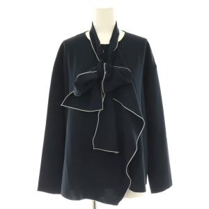26SS Eternal Line ストレッチクロス配色ボウタイ ブラウス 38 ネイビー