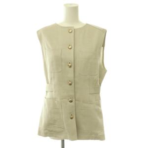 25SS オックスストレッチポケットジレ 前開き 38 ベージュ /HK OS