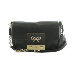 TINY TIM CROSS BODY ショルダーバッグ レザー フラップ 黒 ブラック /MI OS