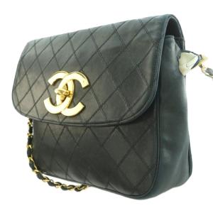 CHANEL ビコローレ マトラッセ デカココマーク チェーンショルダーバッグ ブラック