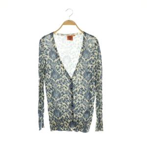 総柄シルクカーディガン 長袖 XS ホワイト ブルー /SY OS