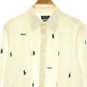 POLO RALPH LAUREN PPLO GEORGIA CLASSIC LONG SLEEVE SHIRT シャツ 総柄 刺繍 M ホワイト