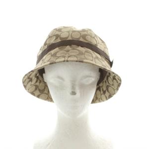COACH シグネチャー ハット バケットハット 帽子 M/L ベージュ 茶 ブラウン リボン飾り シグネチャー柄