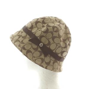 COACH シグネチャー ハット バケットハット 帽子 M/L ベージュ 茶 ブラウン リボン飾り シグネチャー柄