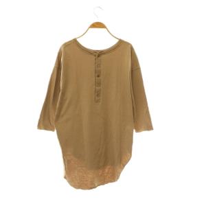 AMERICANA バックヘンリー プリントカットソー 五分袖 クルーネック コットン 茶 ブラウン /SY OS SH