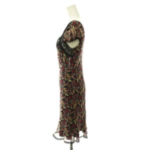 ANNA SUI シルクフラワープリントレースワンピース フレンチスリーブ ミニ膝丈 2 ブラック マルチカラー /DO