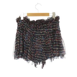 ISABEL MARANT シルク 総柄 ミニスカート フレア シアー 36 ネイビー マルチカラー /CX SH