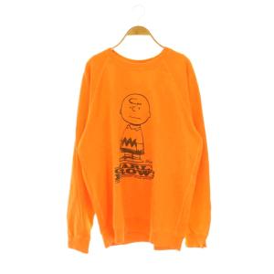 × ピーナッツ PEANUTS チャーリーブラウンダメージスウェット 長袖 M オレンジ ブラック /DO