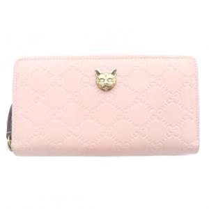 グッチシマ リネアキャット ラウンドファスナー長財布 ピンク 548058