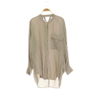 ストライプ ロングシャツ ブラウス 前開き F モカブラウン グレー /CX OS