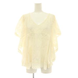 25SS レースフリルVネックブラウス プルオーバー フレンチスリーブ アイボリー /CX OS