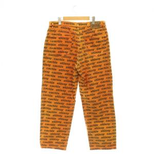 STUSSY ロゴ パンツ デニム ジーンズ ボタンフライ 32 オレンジ 黒 ブラック /CX OS
