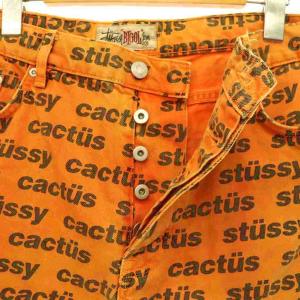 STUSSY ロゴ パンツ デニム ジーンズ ボタンフライ 32 オレンジ 黒 ブラック /CX OS