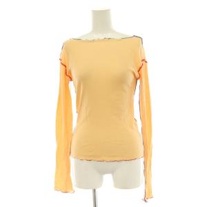 リブトップス ニット カットソー 長袖 コットン M オレンジベージュ /NR OS