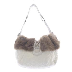 COACH シグネチャーエンボス ファー パフバッグ ハンドバッグ 白 ホワイト 茶色 ブラウン /SR