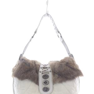 COACH シグネチャーエンボス ファー パフバッグ ハンドバッグ 白 ホワイト 茶色 ブラウン /SR