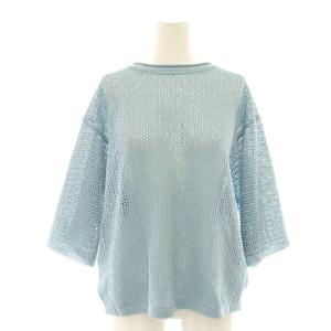 26SS PO ROUGH PAPER ニット カットソー シアー 七分袖 M ライトブルー /HS OS
